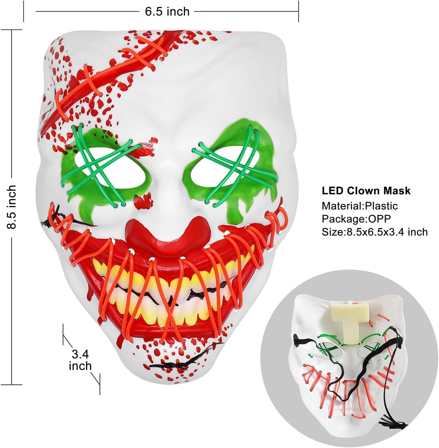LED Clown Mask Light Up Party Mask