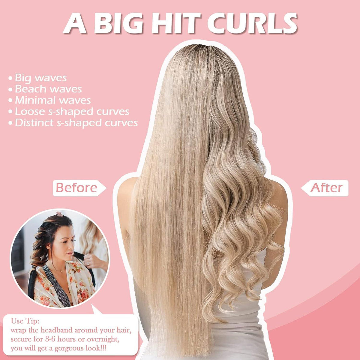 15-Pieces All in-1 Heatless Hair Curler Set with Spray Bottle, Claw Clips, Rat-tail Comb & Satin Scrunchies-Complete Overnight Curls Kit Generic